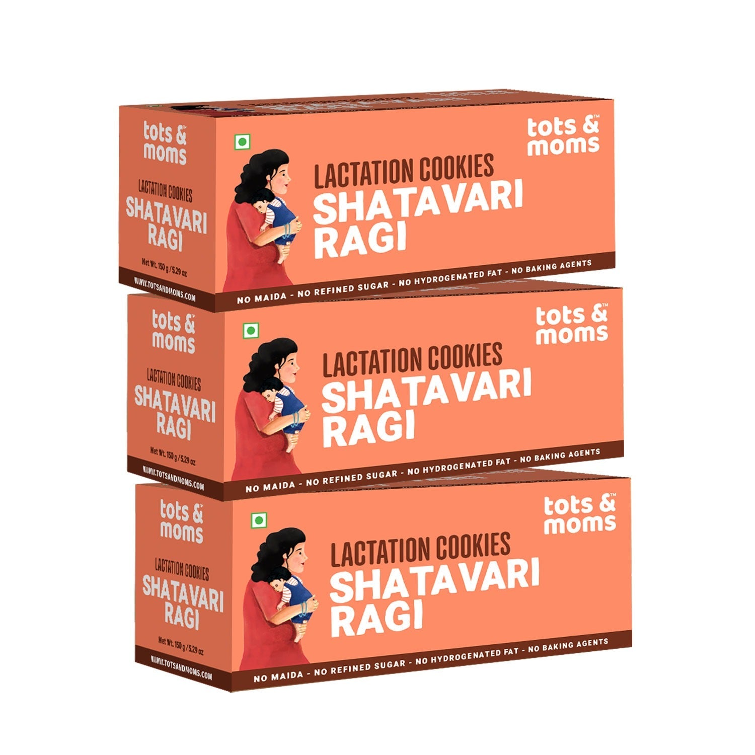 Tots & Moms Lactation Cookies-Shatavari Ragi | Nourishing Support for New Moms | Rich in Calcium, Iron & Omega Fats | Boosts Milk Production & Postpartum Recovery | No Refined Sugar or Preservatives | Pack of 3 - 150g each