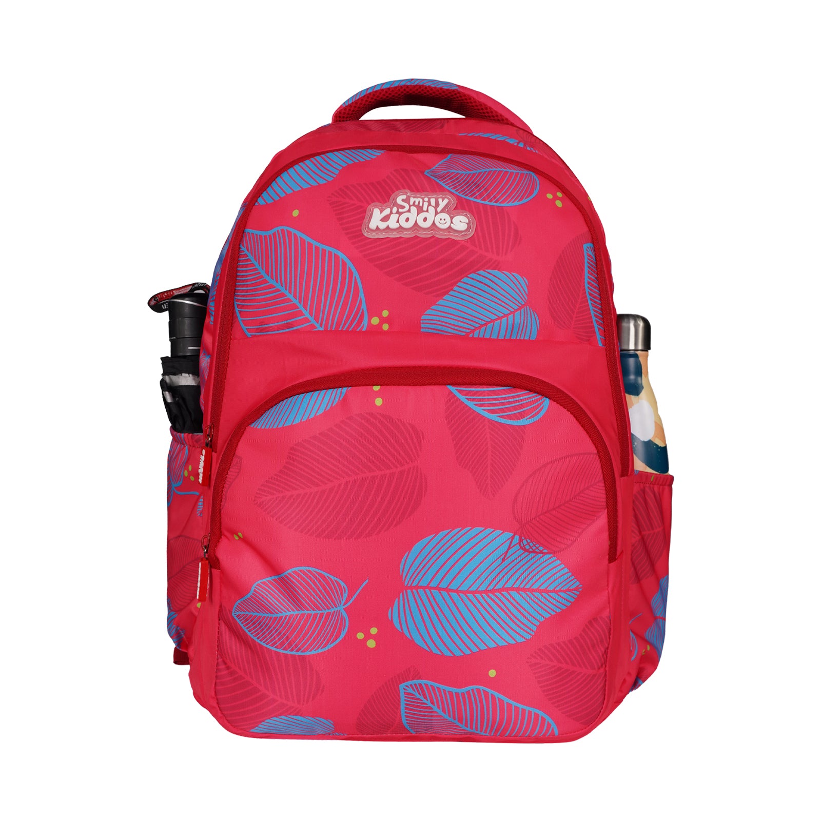 Smily Kiddos Rio Laptop Backpack for Kids – Red | Stylish Leaf Print | 19"
