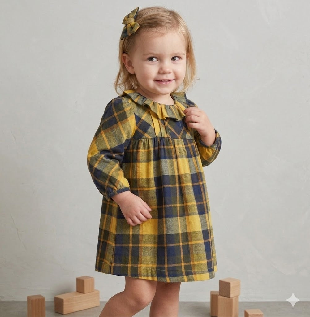 Sweetlime By AS Yellow Long Sleeves Plaid Flannel Dress.