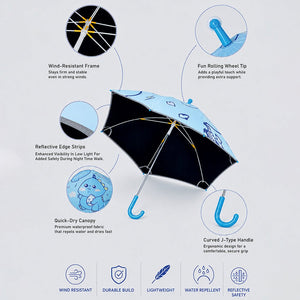 Wheel style Blue Cute Dino Printed UPF 50+ Kids - Umbrella - 5 - 10Y - Monsoon Wear