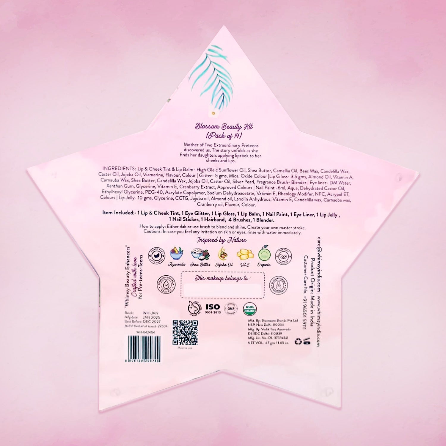 Whimsy Beauty Blossom Beauty Kit (Star Shape) for kids & Teens - Pack of 14 - WH042313