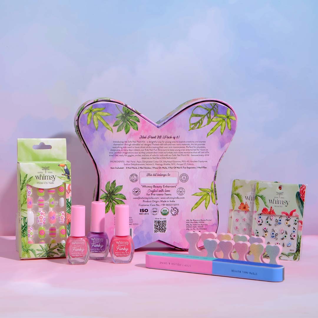 Whimsy Beauty Butterfly Nailpaint Kit (Butterfly Shape) for Kids & Teens - Pack of 8 - WH042354