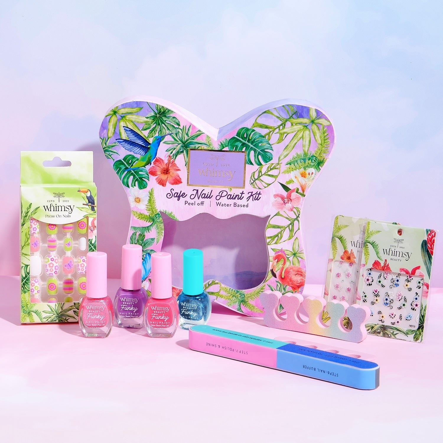 Whimsy Beauty Butterfly Nailpaint Kit (Butterfly Shape) for Kids & Teens - Pack of 8 - WH042354