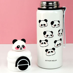 White 3d Panda Stainless Steel Kids Water Bottle, 550ml - Back To School