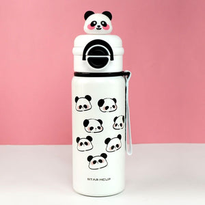 White 3d Panda Stainless Steel Kids Water Bottle, 550ml - Back To School