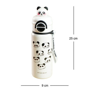 White 3d Panda Stainless Steel Kids Water Bottle, 550ml - Back To School