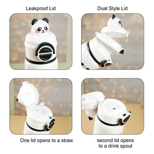 White 3d Panda Stainless Steel Kids Water Bottle, 550ml - Back To School
