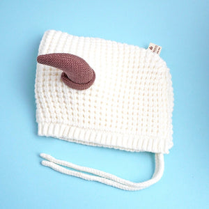 White Baby Horns Knitted soft Woolen Winter Cap with tie up, 6 - 18 months - 6 - 18 Months Winter Wear