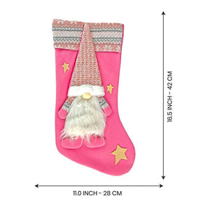 White Beard Pink Gnome Christmas Stocking, 16 inches - XMAS STOCKINGS