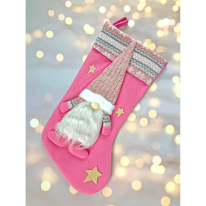 White Beard Pink Gnome Christmas Stocking, 16 inches - XMAS STOCKINGS