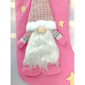 White Beard Pink Gnome Christmas Stocking, 16 inches - XMAS STOCKINGS