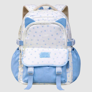 White & Blue Star Print, Ear Detailed School Backpack for Kids - Back To School