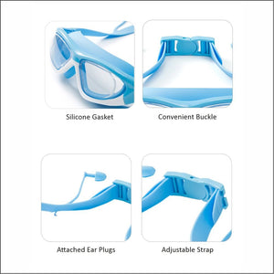 White Bordered Blue Anti Fog UV Protection Leakproof Design Swim Goggles for Kids,4yrs - 10yrs - 4 - 10 years Swim