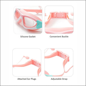 White Bordered Pink Anti Fog UV Protection Leakproof Design Swim Goggles for Kids, 4yrs - 10yrs - 4 - 10 years Swim