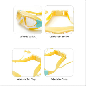 White Bordered Yellow Anti Fog UV Protection Leakproof Design Swim Goggles for Kids, 4yrs - 10yrs - 4 - 10 years Swim