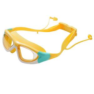 White Bordered Yellow Anti Fog UV Protection Leakproof Design Swim Goggles for Kids, 4yrs - 10yrs - 4 - 10 years Swim