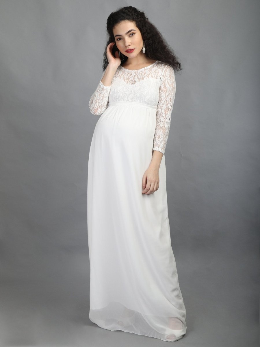 White Lace Maternity Dress - DRS-WYTLC-S