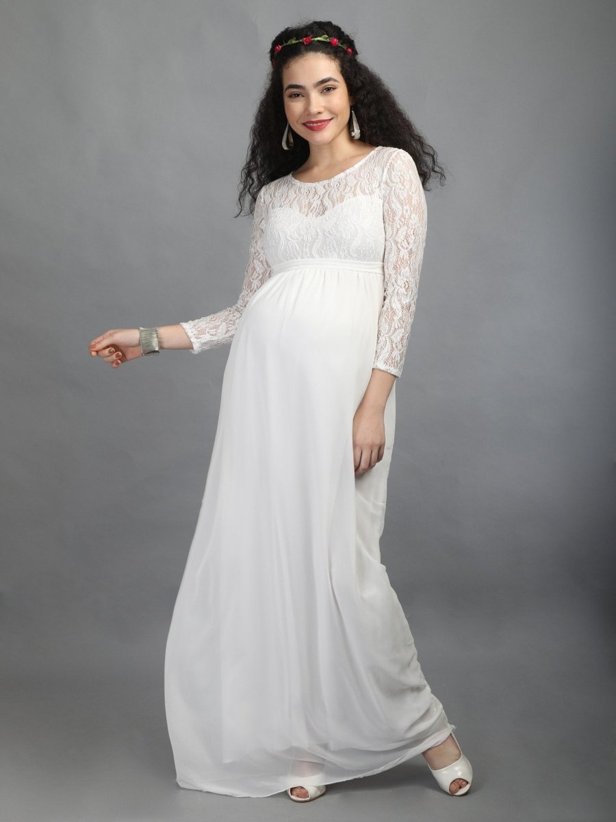 White Lace Maternity Dress - DRS-WYTLC-S