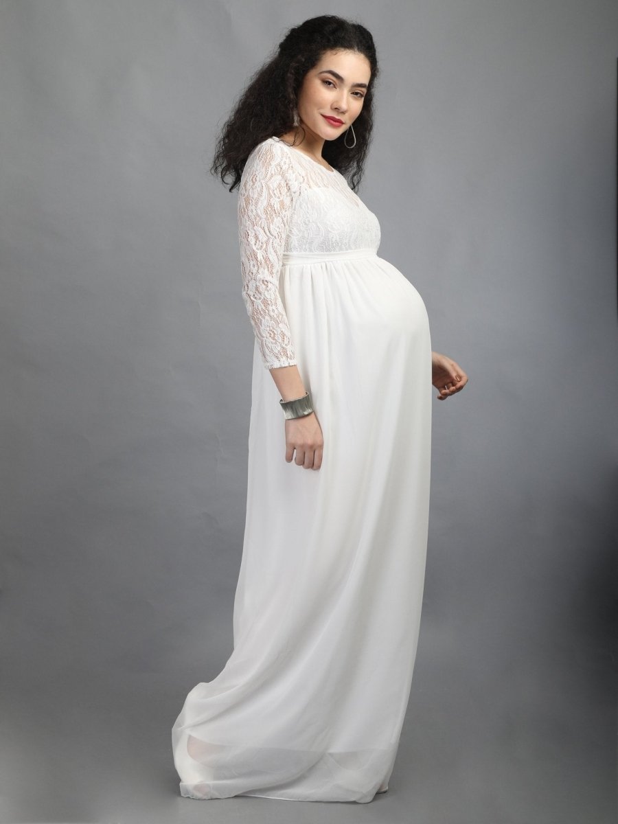 White Lace Maternity Dress - DRS-WYTLC-S