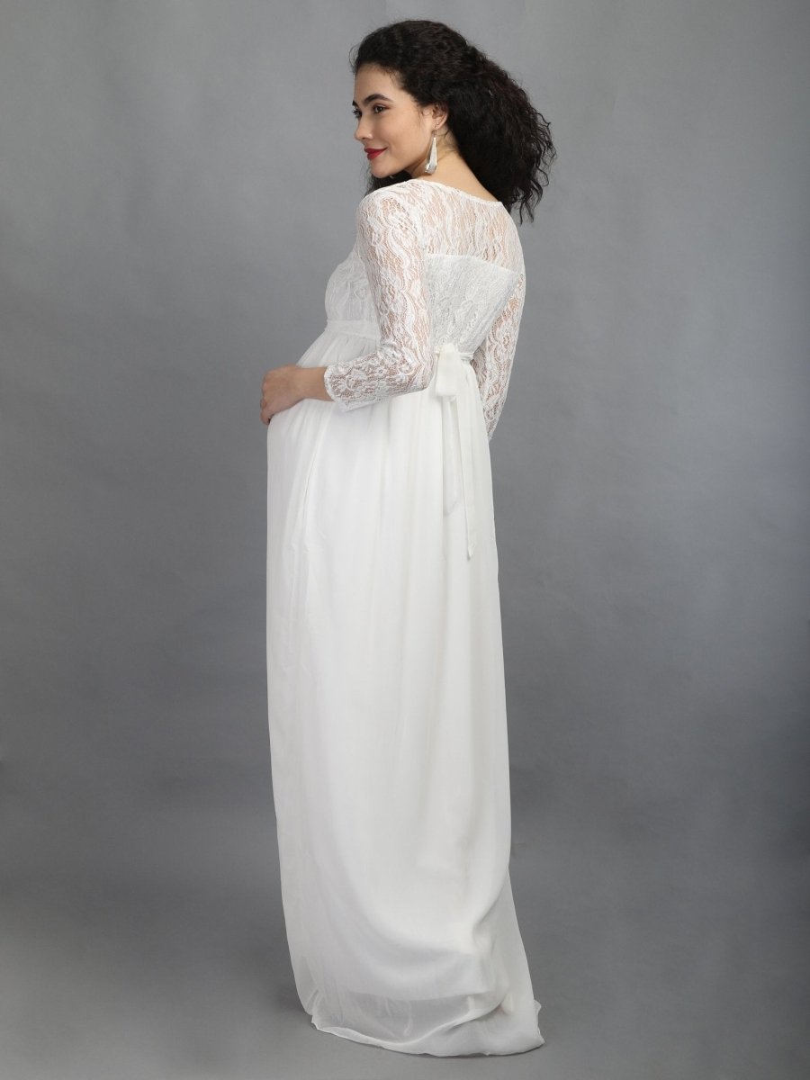 White Lace Maternity Dress - DRS-WYTLC-S