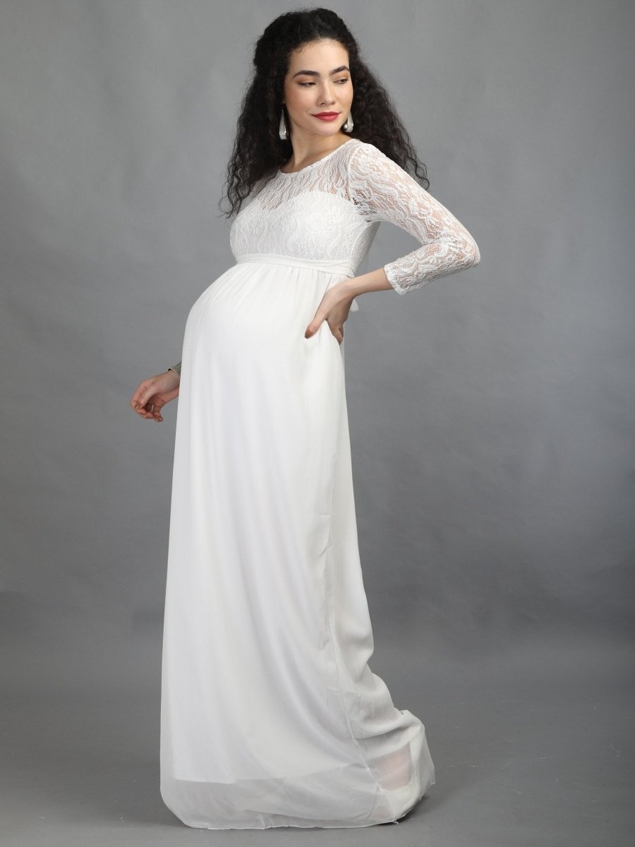 White Lace Maternity Dress - DRS-WYTLC-S