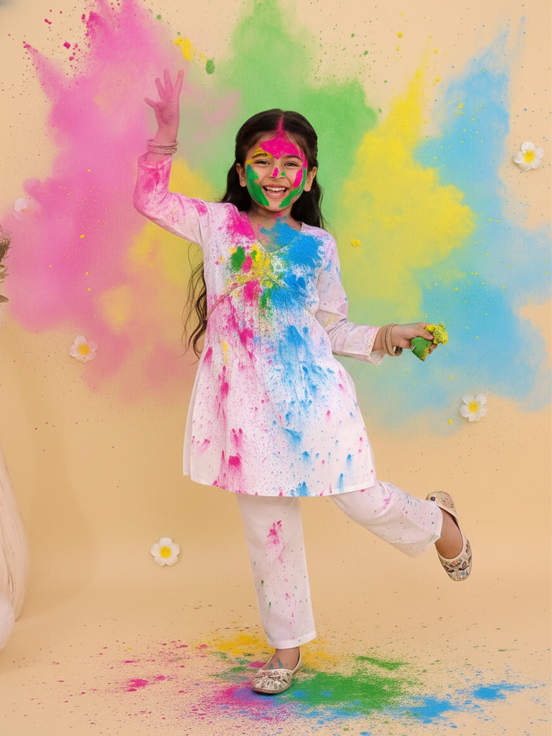 White Lotus Girls Kurta Pajama Set - 0 - 6 Months Girls Ethnic Set