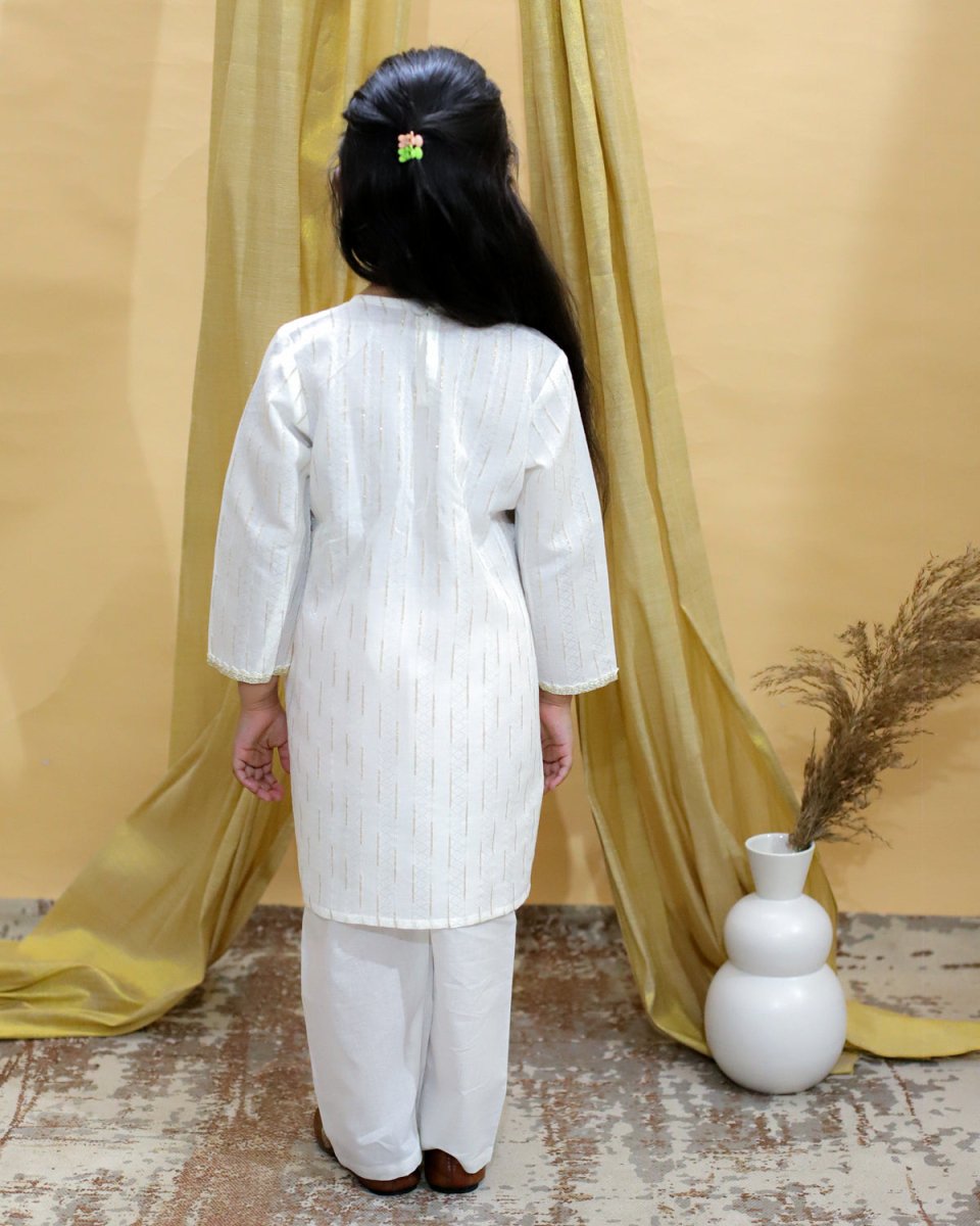 White Lotus Girls Kurta Pajama Set - KES-BK-WHLT-6-12