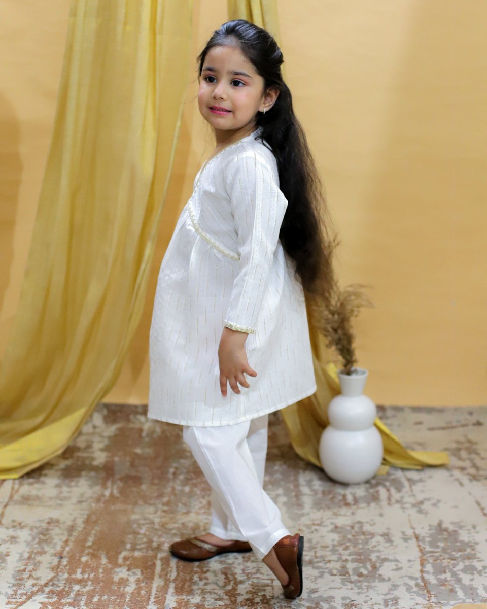 White Lotus Girls Kurta Pajama Set - KES-BK-WHLT-6-12