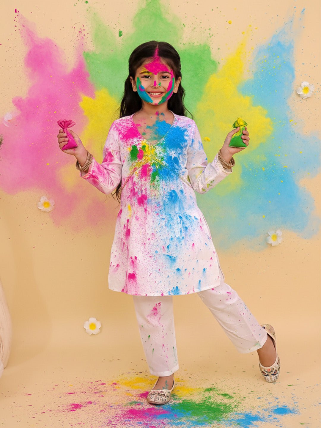 White Lotus Girls Kurta Pajama Set - 0 - 6 Months Girls Ethnic Set