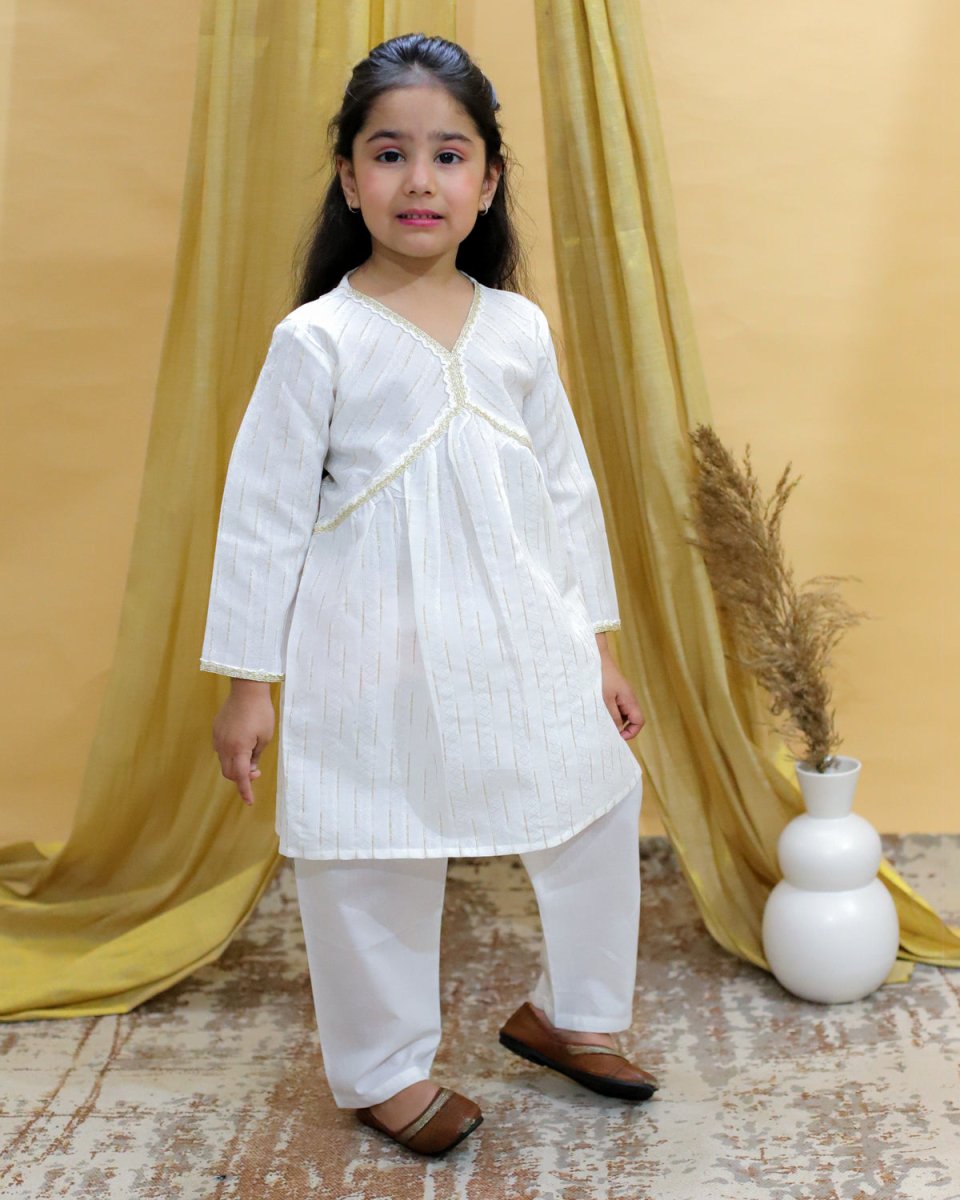 White Lotus Girls Kurta Pajama Set - KES-BK-WHLT-6-12