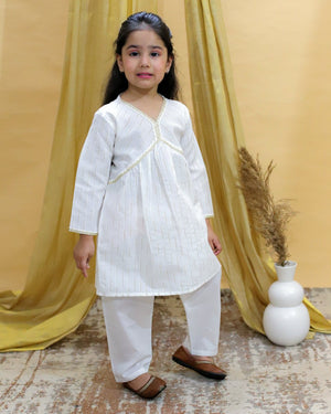 White Lotus Girls Kurta Pajama Set - KES-BK-WHLT-6-12