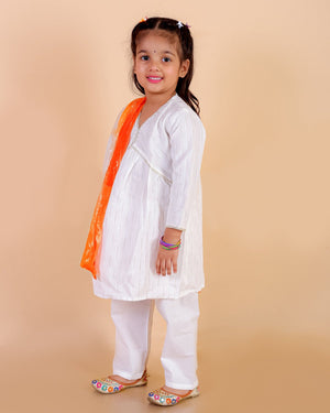 White Lotus Girls Kurta Pajama Set With Dupatta - 0-6 Months Girls Ethnic Set