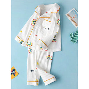 White Rainbow & Stars print soft cotton Kids nightsuit - 2 - 3 Years Nightsuits