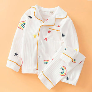White Rainbow & Stars print soft cotton Kids nightsuit - 2 - 3 Years Nightsuits