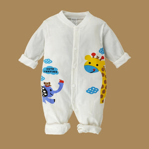 White Romper with Blue Elephant and Yellow Giraffe Print, 1 - 2 years - Kids Clothing