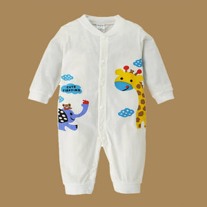 White Romper with Blue Elephant and Yellow Giraffe Print, 1 - 2 years - Kids Clothing