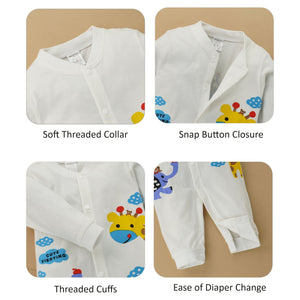 White Romper with Blue Elephant and Yellow Giraffe Print, 1 - 2 years - Kids Clothing