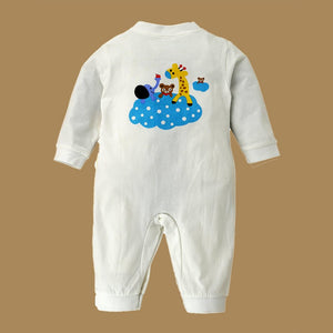 White Romper with Blue Elephant and Yellow Giraffe Print, 1 - 2 years - Kids Clothing