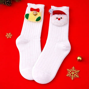 White Santa & Sockings Christmas Themed Ankle Length Socks For Kids - 2 - 4 Years Christmas