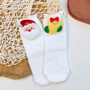 White Santa & Sockings Christmas Themed Ankle Length Socks For Kids - 2 - 4 Years Christmas