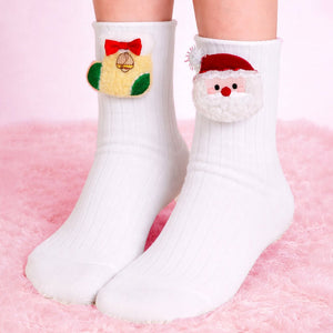 White Santa & Sockings Christmas Themed Ankle Length Socks For Kids - 2 - 4 Years Christmas
