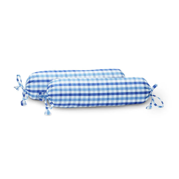 The Baby Atelier 100% Organic Baby Bolster Cover Set with fillers Shaded Blue Checks