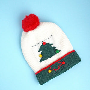 White XMAS Tree Christmas themed Woolen Winter Cap Beanie for kids, 3 - 10 Years - 3 - 10 Years Winter Wear