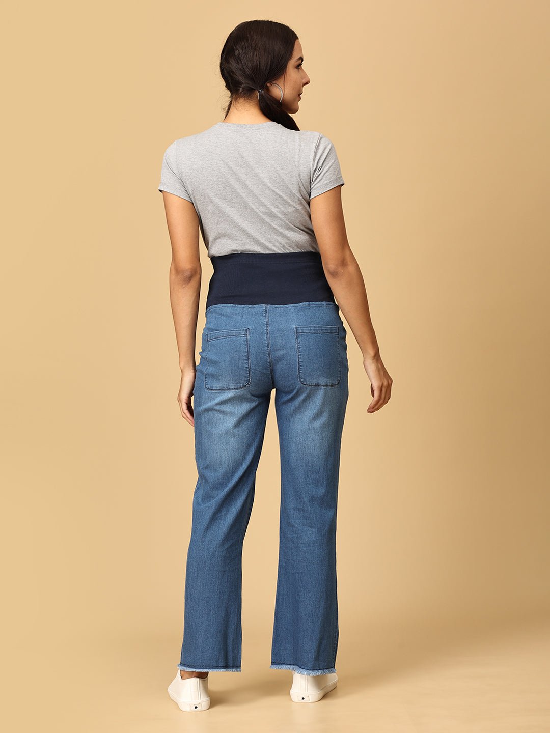 Wide Leg Maternity Denim with Belly Support - S Maternity Denims