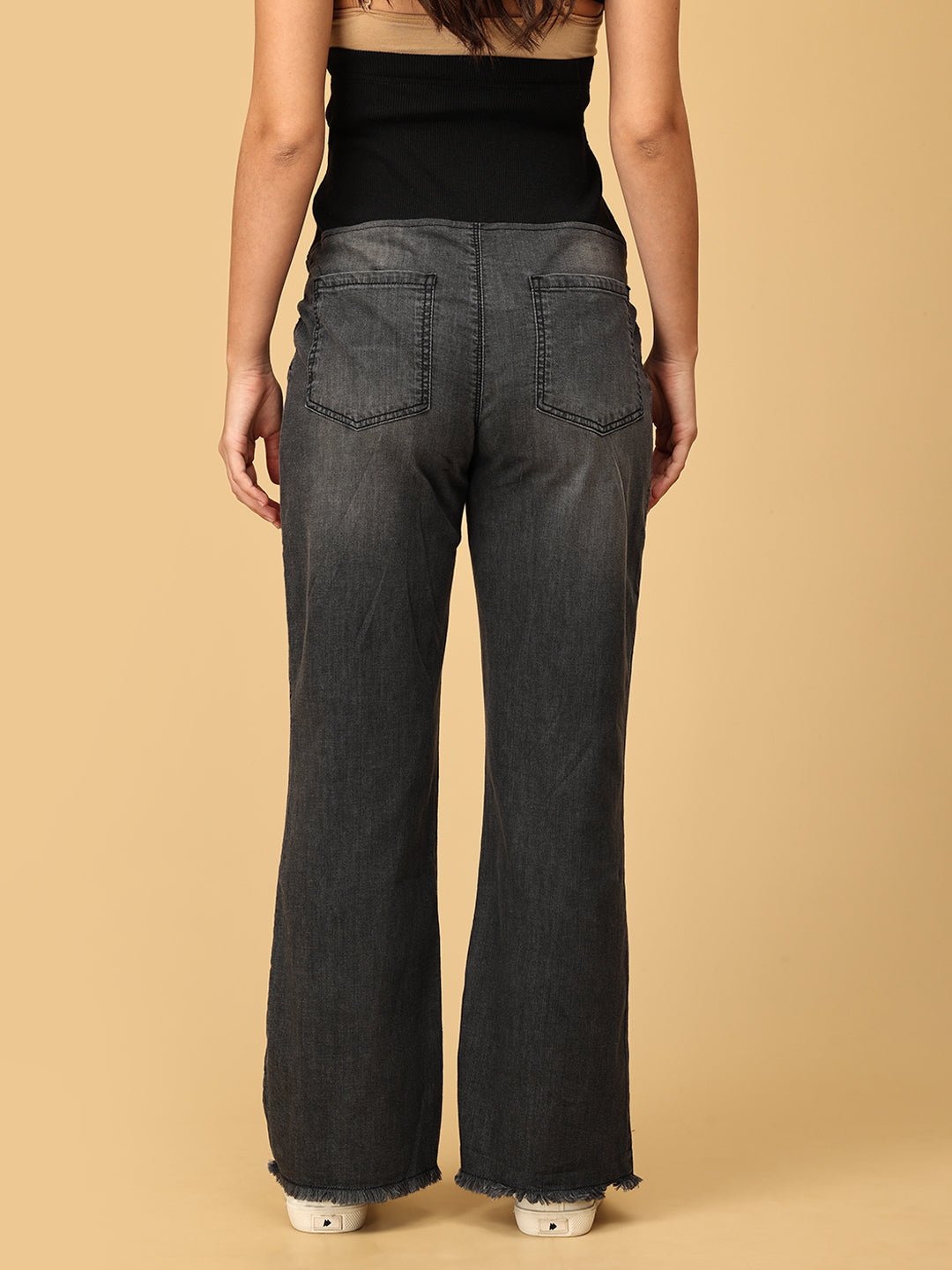 Wide Leg Maternity Denim with Belly Support - Black - MDD - KS - WIDL - S