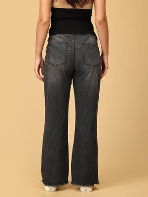 Wide Leg Maternity Denim with Belly Support - Black - MDD - KS - WIDL - S