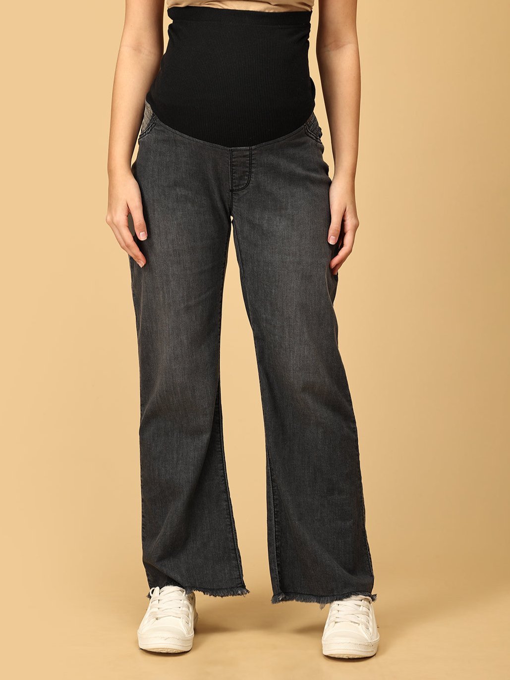 Wide Leg Maternity Denim with Belly Support - Black - MDD - KS - WIDL - S