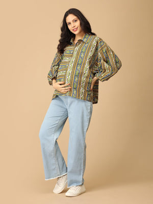 Wide Leg Maternity Denim with Belly Support: Light Wash - Blue - MDD - KS - WDBL - S