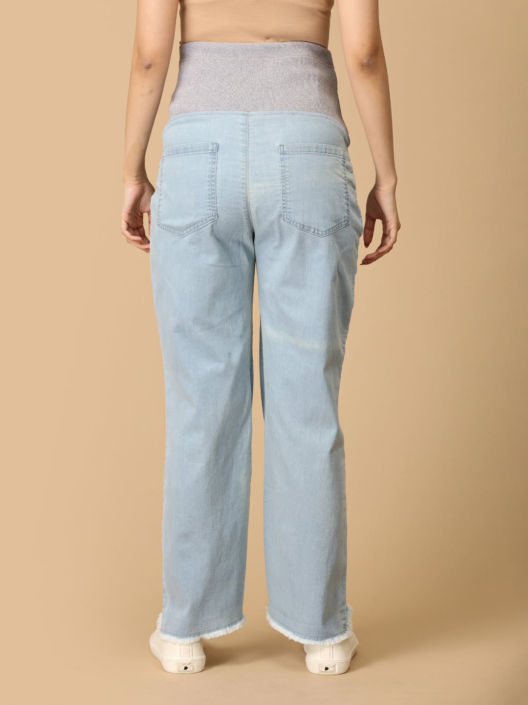 Wide Leg Maternity Denim with Belly Support: Light Wash - Blue - MDD - KS - WDBL - S