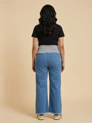 Wide Leg Maternity Denim with Belly Support: Mid Blue - S Maternity Denims